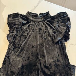 Joie Black Velvet Top with Ruffle Detail size small